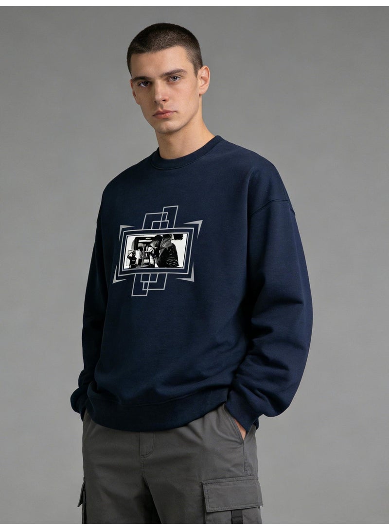 retro photo graphic T-neck sweatshirt | Unisex oversized pullover, retro casual and street style - Image 1